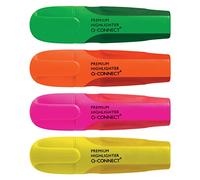 Q-Connect 58317 Surligneur Premium pointe biseautée encre base eau corps encre grip caoutchouc Assortiment Pochette de 4