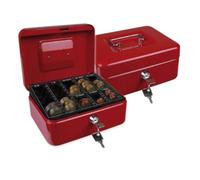 Q-Connect 937656 Caisse Monnaie Structure Acier Épaisseur Plateau Amovible Espace Billets Plastique Rouge