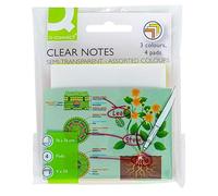 Q-Connect Clear Notes Lot de 4 notes semi-transparentes assorties 76 x 76 mm