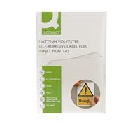 Q-Connect Étiquette adhésive en polyester A4 pour imprimantes à jet d'encre avec 20 feuilles Blanc mat