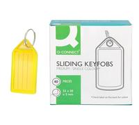 Q-CONNECT Étiquettes pour clés/55x30 mm/40 pièces/Porte etiquette clef/Porte clés inscriptibles/Étiquettes de n plastique pour etiquette de bureau, d'hôtel, voyage, bagagerie/Jaunes