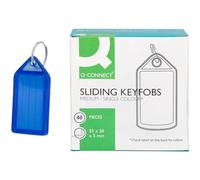Q-CONNECT Étiquettes pour clés/55x30 mm/40 pièces/Porte etiquette clef/Porte clés inscriptibles/Étiquettes de n plastique pour etiquette de bureau, d'hôtel, voyage, bagagerie/Bleues
