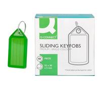 Q-CONNECT Étiquettes pour clés/55x30 mm/40 pièces/Porte etiquette clef/Porte clés inscriptibles/Étiquettes de n plastique pour etiquette de bureau, d'hôtel, voyage, bagagerie/Vertes