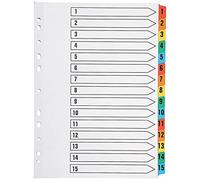 Q-CONNECT Index A4 avec perforations et intercalaires multicolores renforcés numérotés de 1 à 15 KF01520
