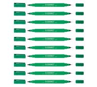 Q-Connect Lot de 10 marqueurs CD/DVD BD à double pointe - Épaisseur : avec une pointe en résine ultra fine de 0,4 mm et une plume acrylique de 1,0 mm - Vert - Lot de 10 - Imperméables et non toxiques