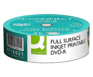 Q Connect Lot de 25 DVD-R imprimables à Jet d'encre 16 x 4,7 Go