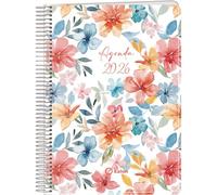 Q Kalon - Agenda 2026 - Un Jour par Page, A5 (15x21 cm), Planificateur Multilingue (ESP, ANG, FR, ALL), Reliure Anneaux, Couverture Carton et Protection Plastique - Garden