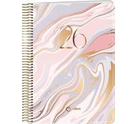 Q Kalon - Agenda 2026 - Un Jour par Page, A5 (15x21 cm), Planificateur Multilingue (ESP, ANG, FR, ALL), Reliure Anneaux, Couverture Carton et Protection Plastique - Marble