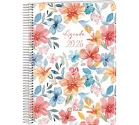 Q Kalon - Agenda 2026 - Vue Hebdomadaire Verticale, A5 (15x21 cm), Planificateur Multilingue (ESP, ANG, FR, ALL), Reliure Anneaux, Couverture Carton et Protection Plastique - Garden