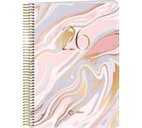 Q Kalon - Agenda 2026 - Vue Hebdomadaire Verticale, A5 (15x21 cm), Planificateur Multilingue (ESP, ANG, FR, ALL), Reliure Anneaux, Couverture Carton et Protection Plastique - Marble