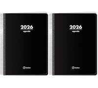 Q Kalon - Agenda 2026 - Vue Hebdomadaire Verticale, A5 (15x21 cm), Planificateur Multilingue (ESP, ANG, FR, ALL), Reliure Anneaux, Couverture Carton et Protection Plastique - Planner (Lot de 2)