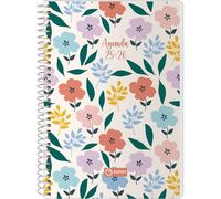 Q Kalon - Agenda Scolaire 2025 2026 - Page par Jour, Taille A5 (15x21 cm), Espagnol et Anglais, Septembre à Juin, Fermeture à Spirale, Couverture Flexible avec Plastique Protecteur - Garden