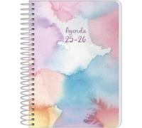 Q Kalon - Agenda Scolaire 2025 2026 - Page par Jour, Taille A6 (12x17 cm), Espagnol et Anglais, Septembre à Juin, Fermeture à Spirale, Couverture Flexible avec Plastique Protecteur - Stain