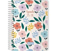 Q Kalon - Agenda Scolaire 2025 2026 - Page par Jour, Taille A6 (12x17 cm), Espagnol et Anglais, Septembre à Juin, Fermeture à Spirale, Couverture Flexible avec Plastique Protecteur - Garden
