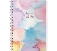 Q Kalon - Agenda Scolaire 2025 2026 - Vue Semaine, Taille A5 (15x21 cm), Espagnol et Anglais, Septembre à Juin, Fermeture à Spirale, Couverture Flexible avec Plastique Protecteur - Stain