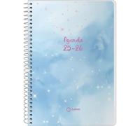 Q Kalon - Agenda Scolaire 2025 2026 - Vue Semaine, Taille A5 (15x21 cm), Espagnol et Anglais, Septembre à Juin, Fermeture à Spirale, Couverture Flexible avec Plastique Protecteur - Sky