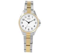 Q&Q Montre à quartz analogique pour femme en acier inoxydable avec bracelet à maillons et boucle déployante 3 bars, Bicolore blanc, Classique