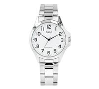 Q&Q Montre analogique à quartz pour homme en acier inoxydable avec bracelet à maillons 3 bar (blanc argenté)