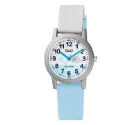 Q&Q Montre d'apprentissage analogique à quartz pour enfant - En silicone - 10 bars - Motif multicolore - Baleine grise, lanière