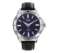 Q & Q - Montre homme Q&Q avec bracelet en cuir noir - Montre - Cuir PU - Noir - 44 mm
