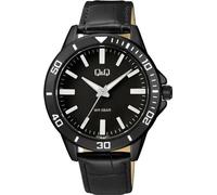 Q & Q - Montre homme Q&Q avec bracelet en cuir noir - Montre - Cuir PU - Noir - 44 mm