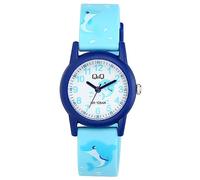 Q&Q Montre pour enfant en silicone 10 bars Motif multicolore Montre d'apprentissage analogique à quartz, Bleu clair., Classique