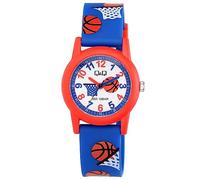 Q&Q Montre pour enfant en silicone 10 bars Motif multicolore Montre d'apprentissage analogique à quartz, Bleu/orange, Classique