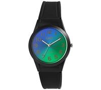 Q&Q Montre unisexe V25A-00XVY - En silicone - Boucle ardillon - 10 bars - Analogique - À quartz - Noir et vert, lanière