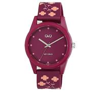 Q&Q V08A-002VY Montre pour femme en silicone avec boucle ardillon 10 bars Motif fleurs à quartz analogique, lanière