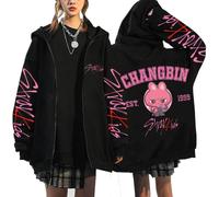 Q Version SKZOO Stray Kids - Sweat à capuche zippé ample imprimé Harajuku, motif dessin animé mignon, idéal pour Noël et les anniversaires Black 5