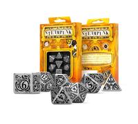 Q-Workshop Coffret De Dés RPG Métal Steampunk 7 Pièces Noir Argent D&D
