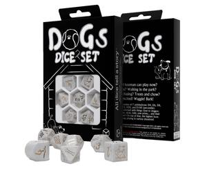Q-workshop Dog Charlie Ensemble de Dés RPG Blanc Or Paillettes 7-teilig