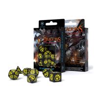 Q-Workshop Dragon Set De Dés De Rôle RPG Noir Jaune 7 Pièces Polyédriques DnD