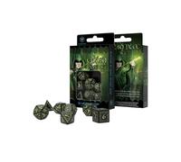 Q WORKSHOP Elven Dice Set de 7 dés polyédriques Noirs et phosphorescents