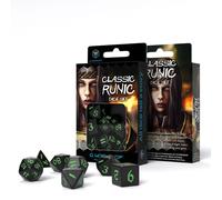 Q-Workshop Ensemble De Dés RPG Classique Runique Noir Et Vert 7-Dés