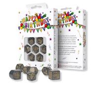 Q-WORKSHOP Happy Birthday Coffret Dés 7 Pièces RPG Gris Or