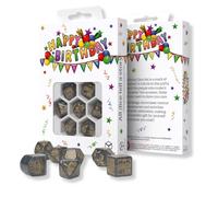 Q-WORKSHOP Happy Birthday Confettis Ensemble De Dés RPG 7 Dés Gris Or