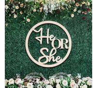 Q051 Panneau en bois « He or She », panneau de fête révélant le sexe, décoration de fête prénatale pour garçon ou fille, décoration de baptême de bébé, toile de fond pour photo
