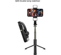 Q08 Stabilisateur Smartphone Bluetooth Selfie Stick Mini Gimbal Statif avec Led Fill Light Noir Dual Lamp