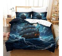 Q6A9Z3W7R Parure de lit 3D Bateau Pirate Microfibre ado | King（220x240cm）toucher doux respirant fermeture éclair entretien facile chambre cadeau