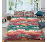 Q6A9Z3W7R Parure de lit 3D Coucher de Soleil rétro Chambre ado | Résistant aux couleurs, Fermeture éclair cachée, Toutes saisons, Respirant, Lavable en machine, Doux, Entre Double（200x200cm）