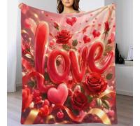 Q6A9Z3W7R Plaid Microfibre imprimé Love Roses déco Romantique Doux | 80×90inch confort microfibre toucher moelleux léger chaleur canapé lit cadeau cosy