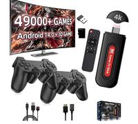Q9 Pro Console de Jeux rétro Game Stick 4K,49000+ Jeux & Système Android 14 Console retrogaming,270+ Jeux 3D,14 Émulateurs Console Retro,Wi-FI 2,4 G+5,8 G,Plug & Play pour TV,avec 2 Manettes sans Fil