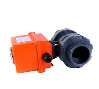 Q911F True Union Vanne à bille électrique UPVC AC220V DC24V - IP67 étanche siège souple résistant aux produits chimiques Vanne de commande motorisée (DN40-UPVC, DC24V)