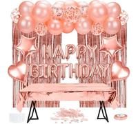QA35905 Anniversaire Ballon Or Rose Kit Decoration Anniversaire Rose Gold Nappe Rideau à Franges étoile et Coeur Ballons Confe