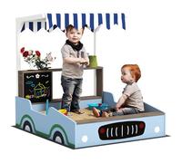 Qaba Bac à Sable en Bois avec auvent, bancs, 3-7 Ans, Bleu