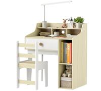Qaba Bureau-Chaise Enfant avec étagères, 3-10 Ans, Blanc