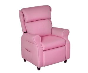 Qaba Chaise inclinable Enfant réglable 3-5 Ans Repose-Pieds Rose Clair | Canapé enfant, fauteuil lounge, chaise gaming, 2 poches latérales