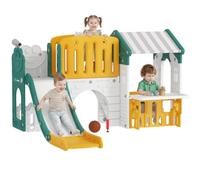 Qaba Toboggan 7-en-1 avec Maisonnette, pour 1-4 Ans Jaune
