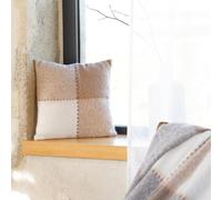 QABANE Home Maison - Housse de Coussin à Carreaux Aspect Mohair Polyester Beige 45x45 cm